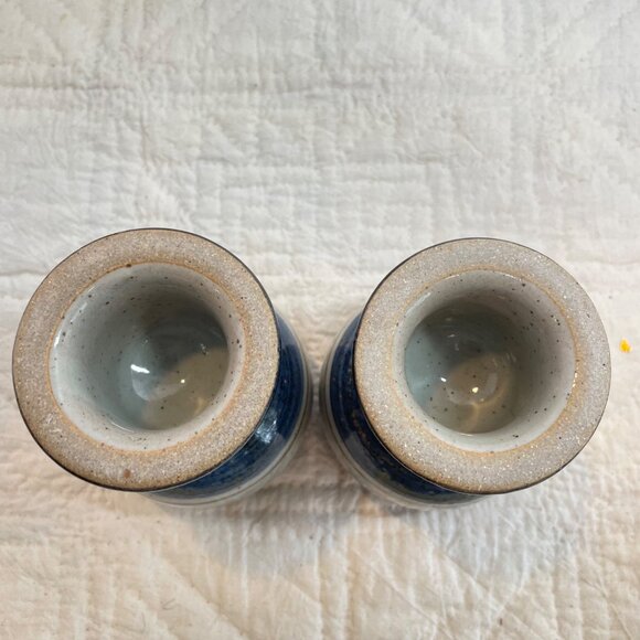 Handmade Pottery Goblets With Speckled Glaze & Blue Base Set Of 2 Rustic Stonewa - Picture 4 of 8